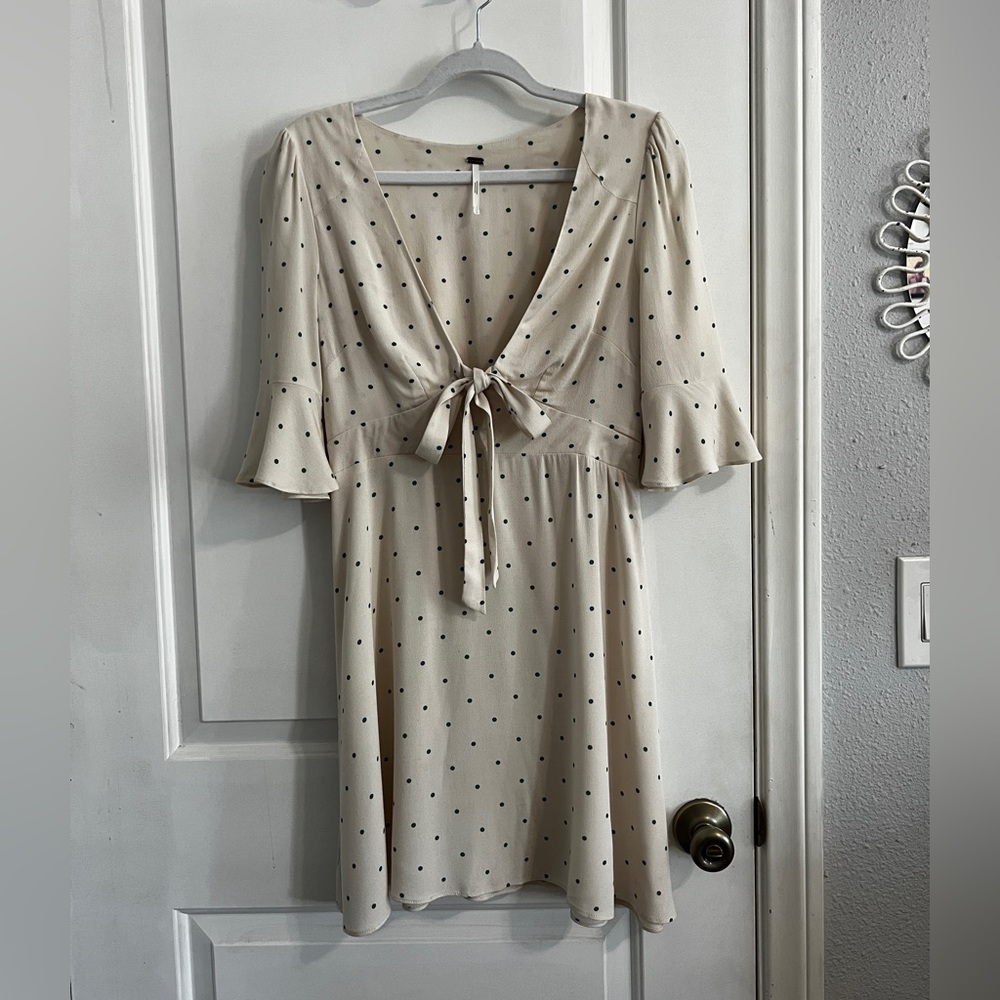 Cream and Green Polka Dot Mini Dress - Free People